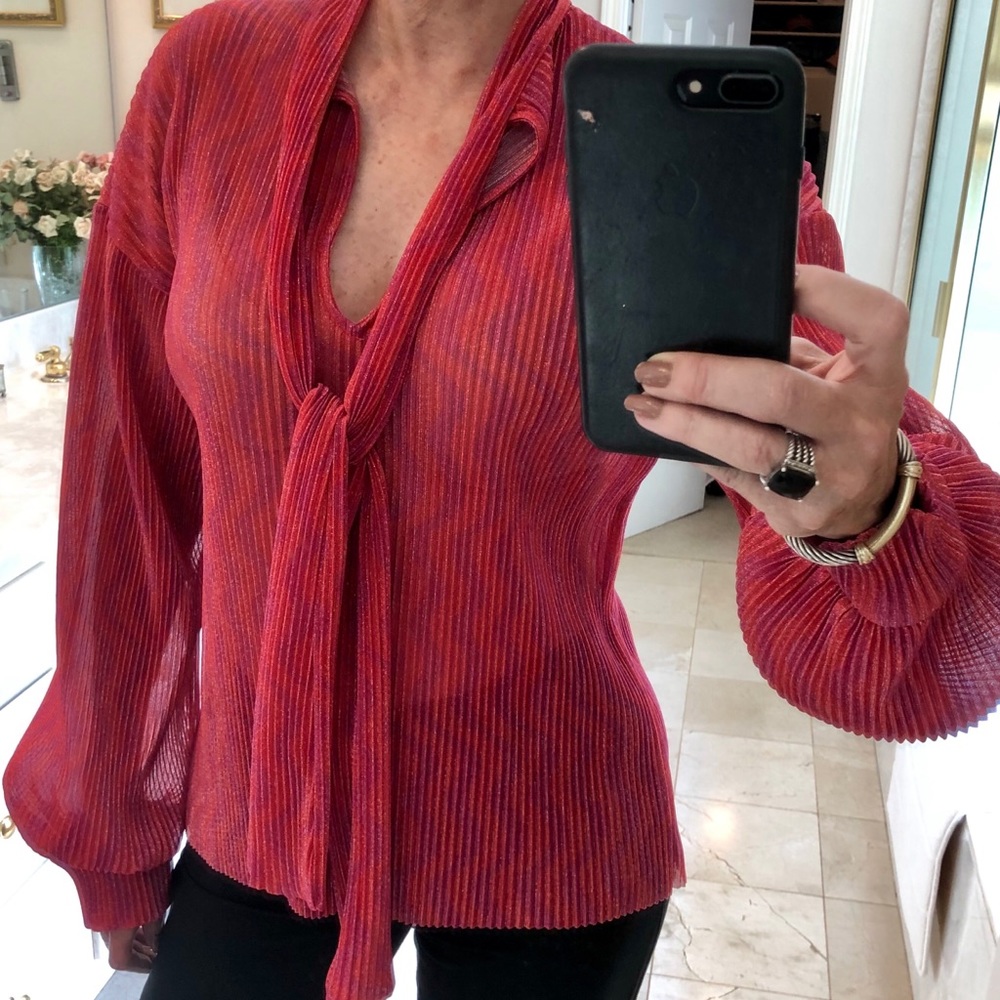 Zara Trafaluc dressy blouse with pink sizzle! Sz S - Picture 6 of 16